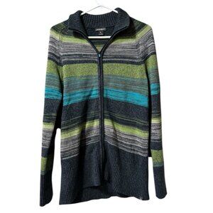 Eddie Bauer Women Size Medium Full Zip Cardigan Sweater Stretch Stripe Classic